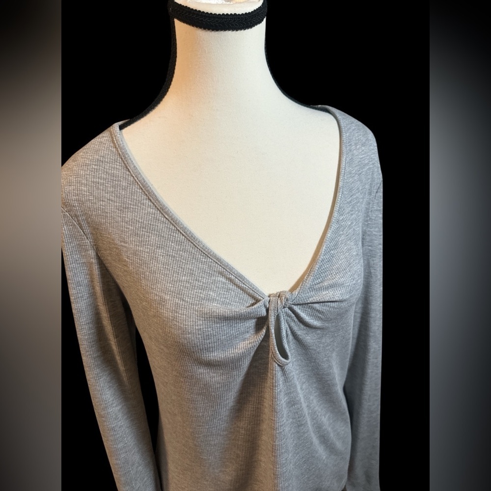 Elodie Light Gray Knot Front Blouse - Picture 4 of 6
